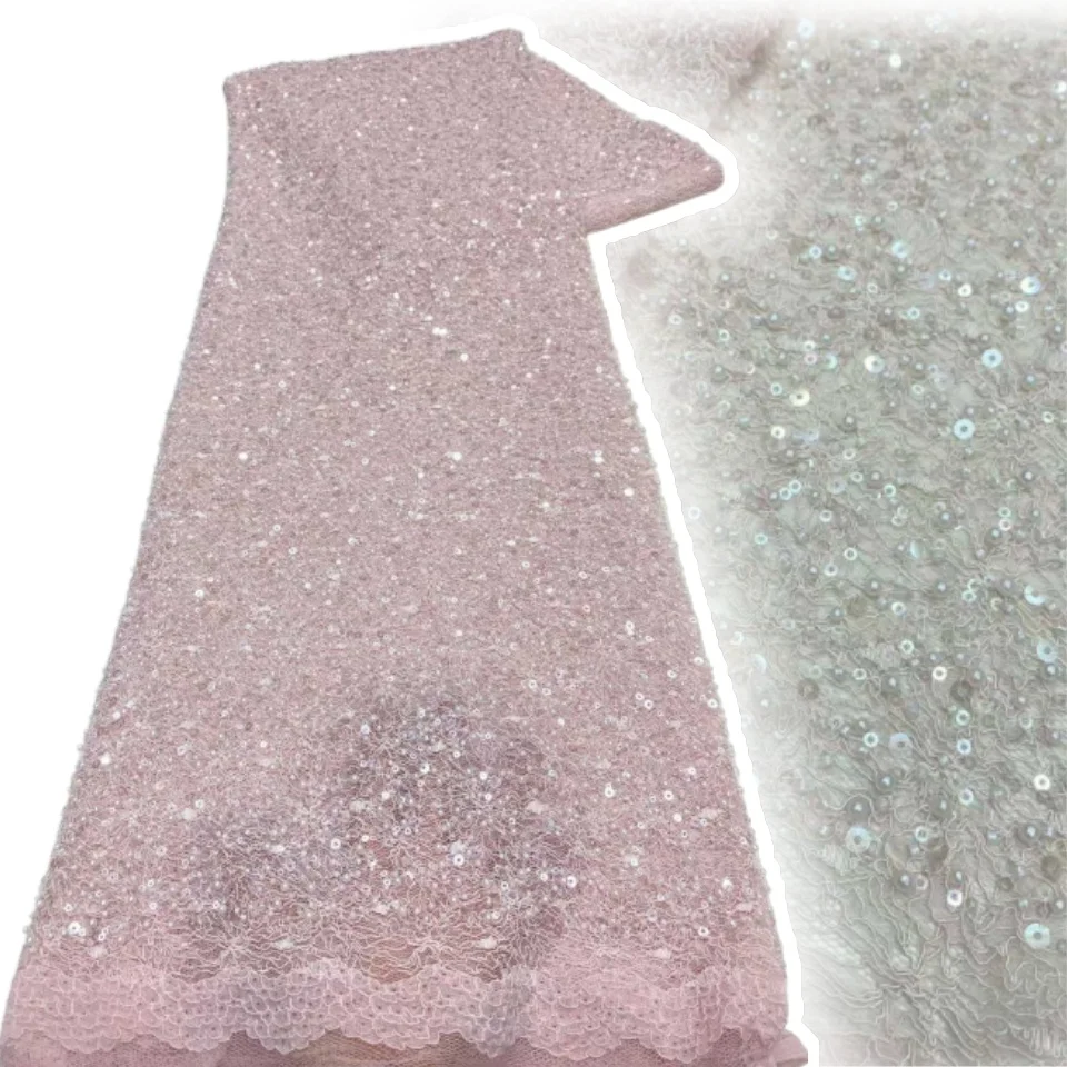 

Madison New Design Beaded Lace Fabric Luxury Beads Lace Embroidery French Nigerian Sequins Tulle Lace Fabric for Wedding SZ1444