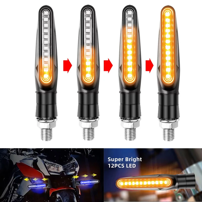 2/4pcs Universal LED Motorcycle Turn Signal Light 12V LED Tail Flasher Flowing Water Blinker Bendable Motorcycle Flashing Lights