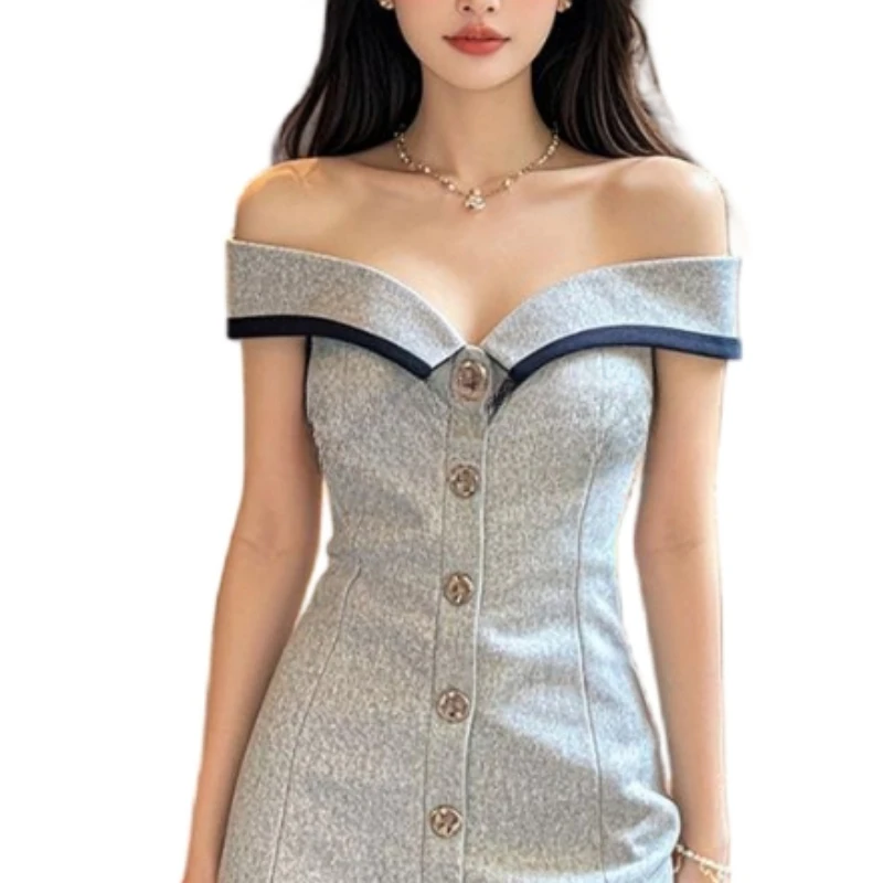 French Temperament One-shoulder Dress 2025 Spring and Summer Women's Dress Hot Girl Sexy Skirt