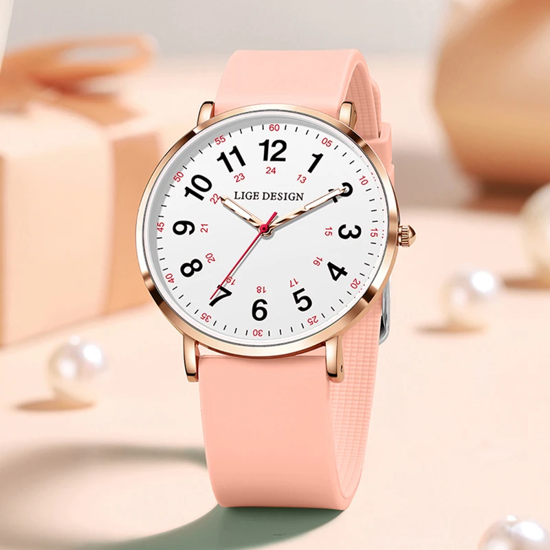 LIGE Quartz Watches For Women Fashion Business Waterproof Women's Bracelet Watch Creative Silicone Sport Chronograph Reloj Mujer