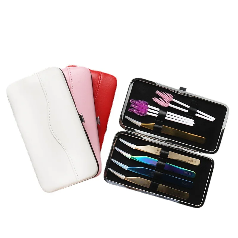 Kit de pinzas para pestañas, caja de almacenamiento de Clip de belleza, cuatro colores opcionales, bolsa de almacenamiento injertada, 100 piezas, venta al por mayor