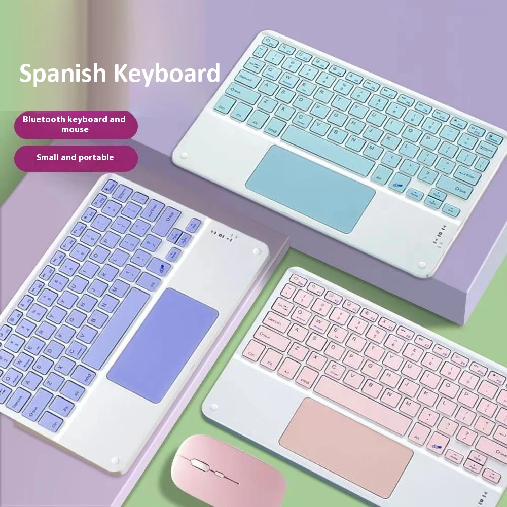 

Spanish/English Bluetooth Keyboard 10 inch for iPad Air Pro Wireless Rechargeable Keyboard for Phone Tablet Laptop Universal