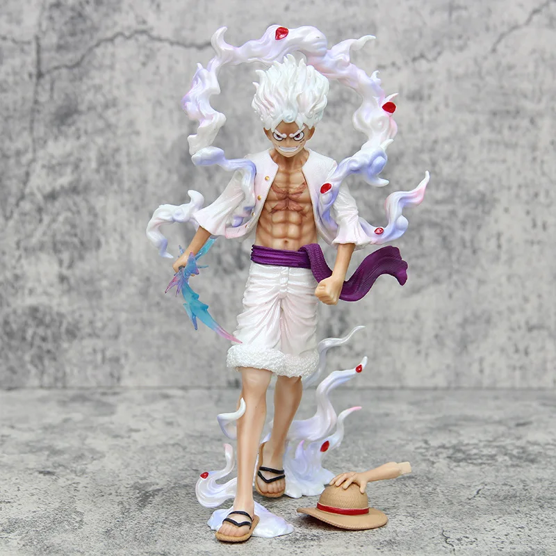 23cm One Piece Figure Sun God Gear 5 Nika Luffy Thunderbolt Monkey D Luffy Anime Doll Model Desktop Decoration Toy Ornaments