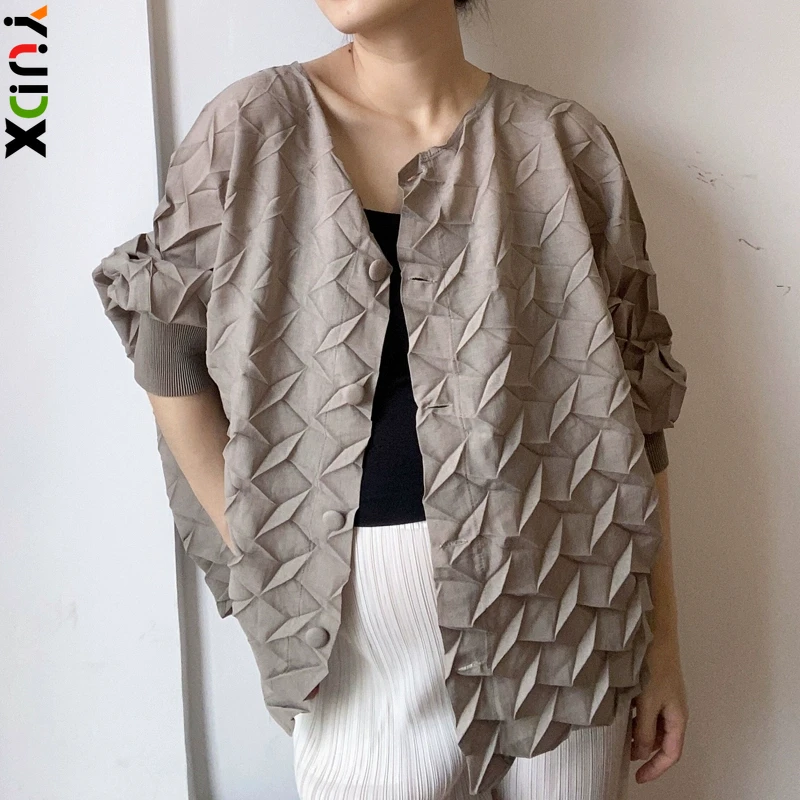 

YUDX Miyake Pleated Handmade Fold Blouse Women's Coat Fashion Thin Loose Large Size Thin Single Breasted Shirt 2023 Autumn New