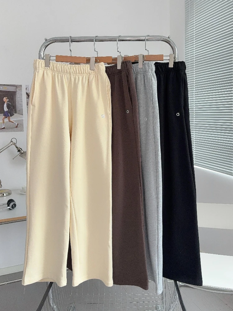 المرأة Sweatpants مرونة عالية الخصر الأسود الرياضة مستقيم بنطلون القطن فضفاض 2026 الخريف الشتاء رشاقته بناطيل تدفئة النساء #1