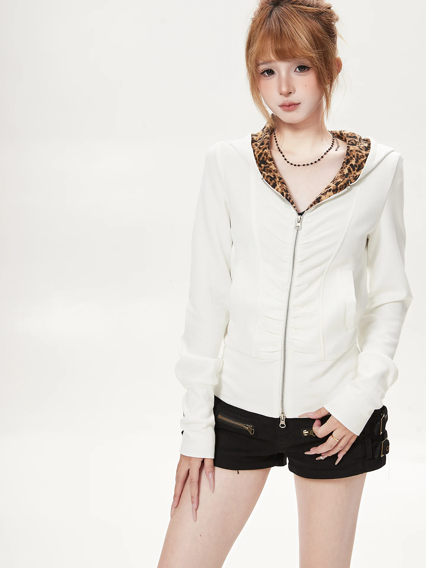 Ant American Retro Style Women's Hooded Jacket Fall Season Spotted Pattern Patchwork Design Sense Zipper Closure Long Sleeve ...