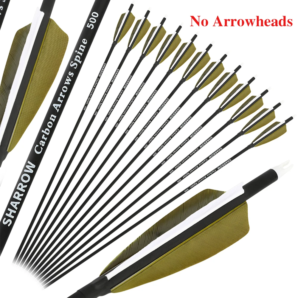 

6/12 карбоновые стрелы для стрельбы из лука без наконечника стрелы ID6,2 мм OD7,8 мм 30 дюймов вал 4 дюйма перо индейки Spine500 аксессуары для охоты и стрельбы