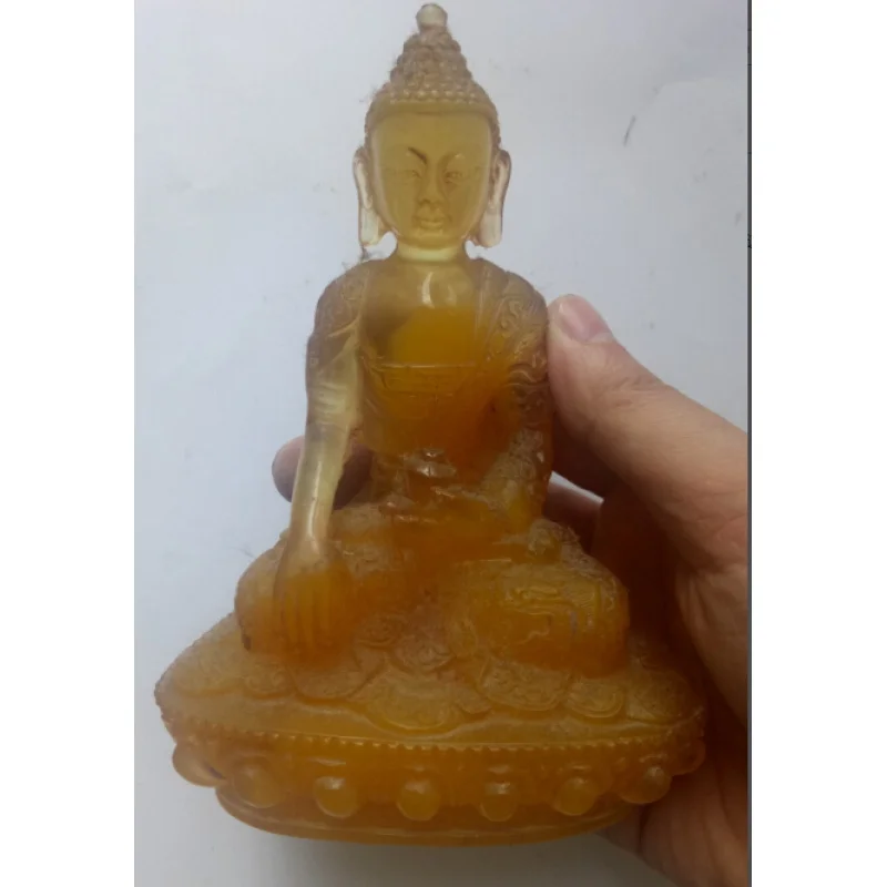 Collection, Liuli Jade Buddha Sakyamuni amber Buddha, offering glazed handicraft sculptures for