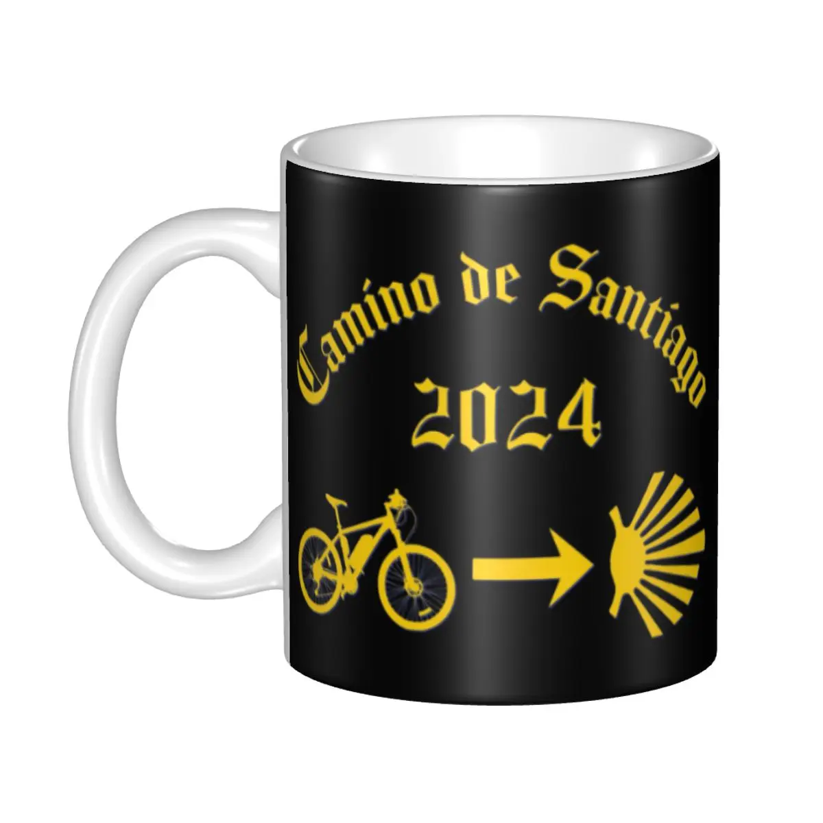

Camino De Santiago Coffee Mug DIY Customized Bicycle Yellow Arrow Scallop Shell Ceramic Mug Cup Creative Gift