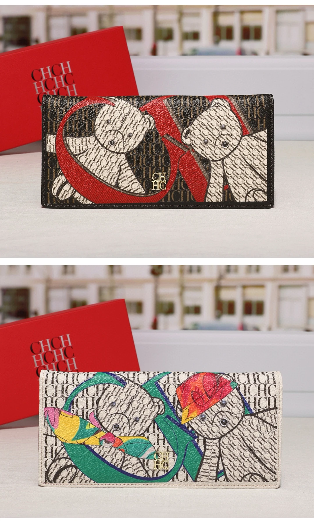 CH Damen Alltags-Geldbörse, bunt, Monogramm, Gold-Logo, mehrere Kartenfächer, Reißverschluss-Münzfach, Druckknopfverschluss, All-Match-Geldbörse – Detail 6