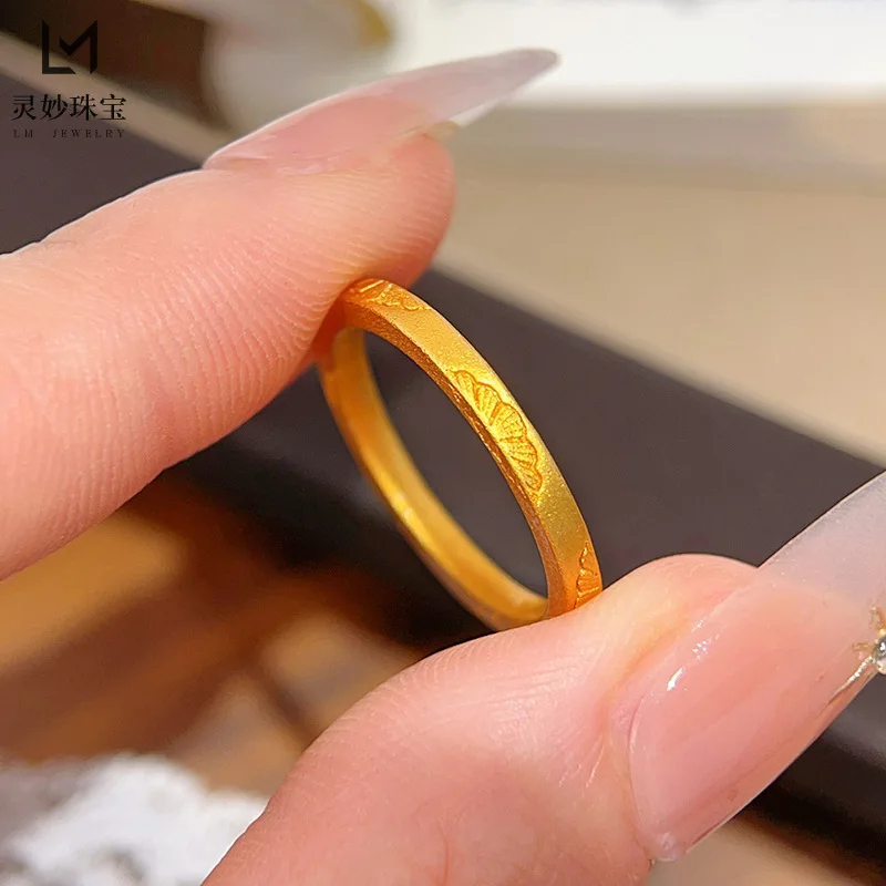 

9999 24K real gold luxury jewelry small daisy ring ring engraved flowers closed finger ring versatile gift for girlfriend