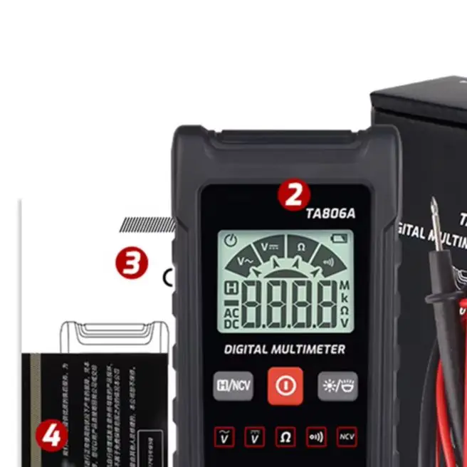 TA806A For Auto Ranging Digital Multimeter NCV Tester With Backlight Flashlight For AC DC Voltage Resistance Continuity