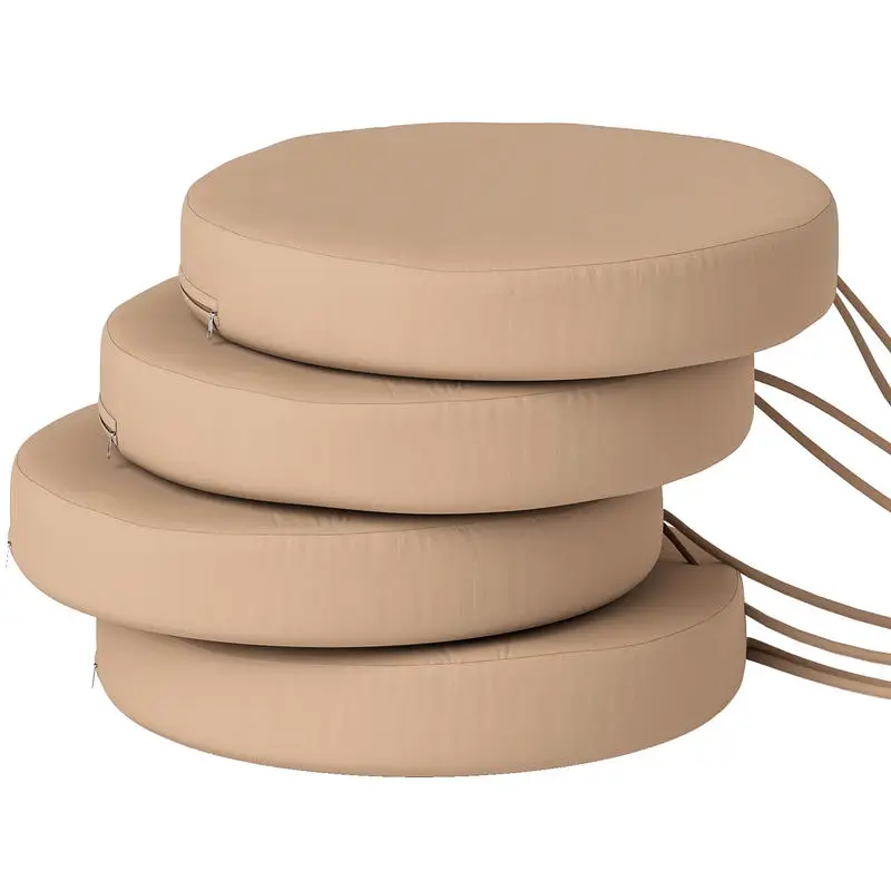 

Outsunny Patio Chair Cushions Set of 4 Round Seat Cushions for Dining Bistro Chairs Machine Washable, 15" x 15" x 3", Khaki