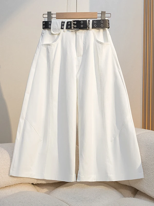 High Waist Wide Leg Casual Seven-Foot Pants Women's Pure Color Decorative Stitching Slimming Straight Leg Pants Summer New