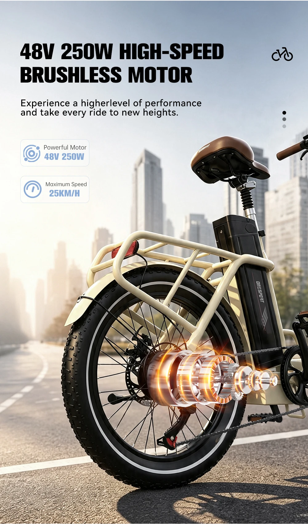 Onesport OT16 pro Klappbares Elektrofahrrad 48V250W Motor 48V17Ah Batterie 20*3,0 Zoll Fat Tire 60-90km Reichweite Max. Belastung 120kg Faltbares E-Bike