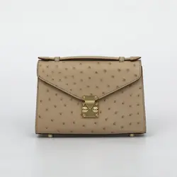 2024 New Luxury Ostrich Leather Lady's Handbag Hasp Fashion Women Shoulder Bag Real Leather Crossbody Bag 45