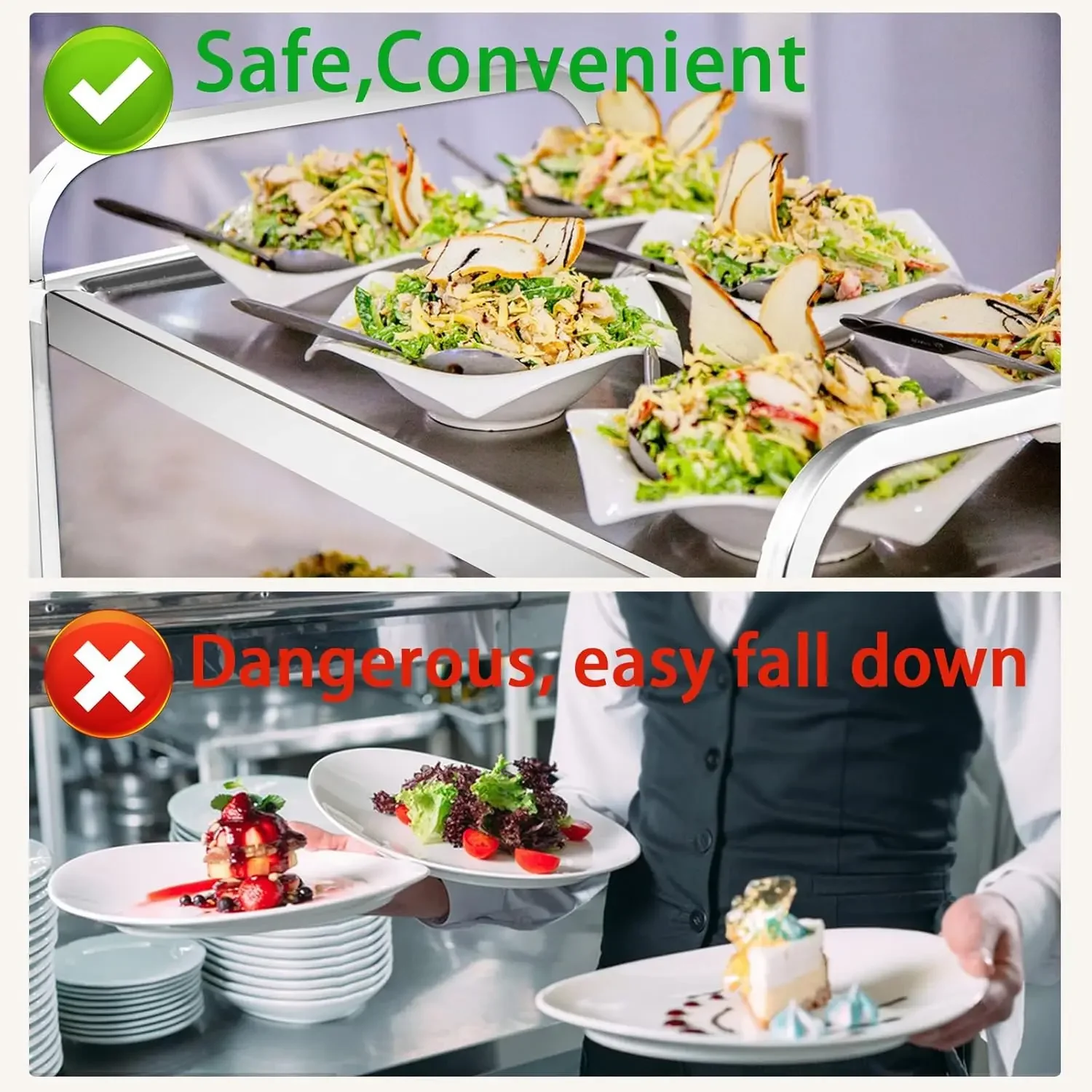 Upgrade 3 Tier Heavy Duty Commercial Grade Utility Cart Kitchen Trolley Serving Cart with Wheels Stainless Steel Rolling Cart St