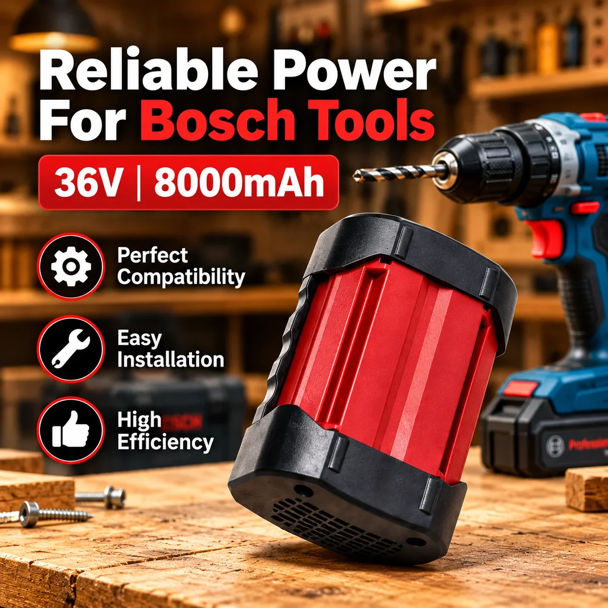 Hochleistungs-Lithium-Ionen-Akku 36V 8000mAh für Bosch BAT810 BAT836 BAT840 GBH36V-Li Elektrowerkzeug-Ersatzakku Lithium-Ionen