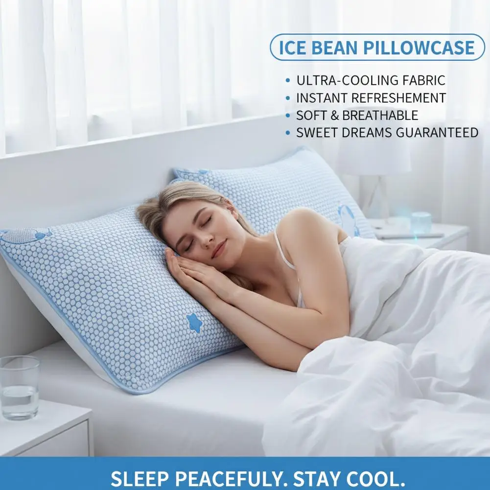 Summer Cooling Pillowcase Solid Ice Bean Pillowcase Smooth Cool Feeling Pillow Covers Machine Washable (No Pillow) 48x74cm