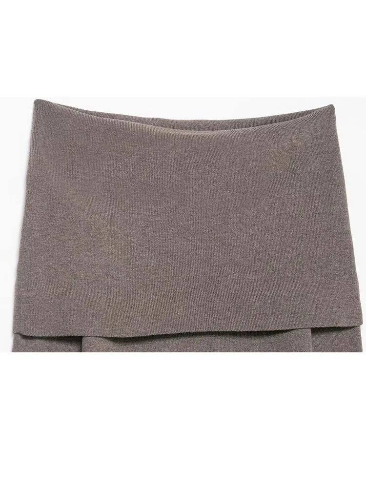 HH Women's 2025 Winter Fashion Solid Knitted Tube Top Pleated Top Female Simple Off-Shoulder Slim Fit 2-Color Long-Sleeved Top