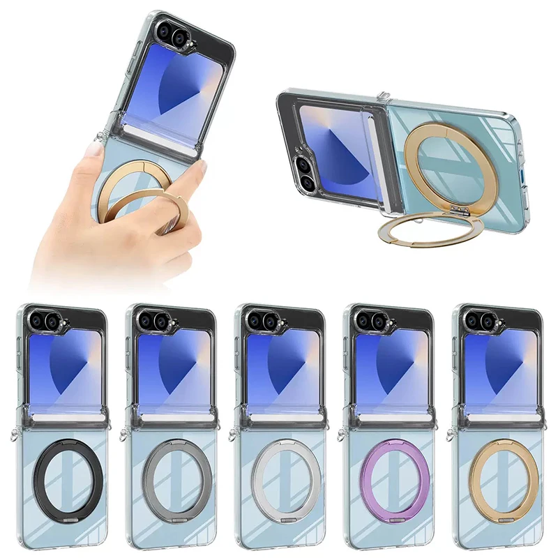 Para magsafe capa transparente com proteção de dobradiça para samsung galaxy z fold 7 6 5 flip 7 6 360 °   Caixa de suporte de rotação à prova de choque