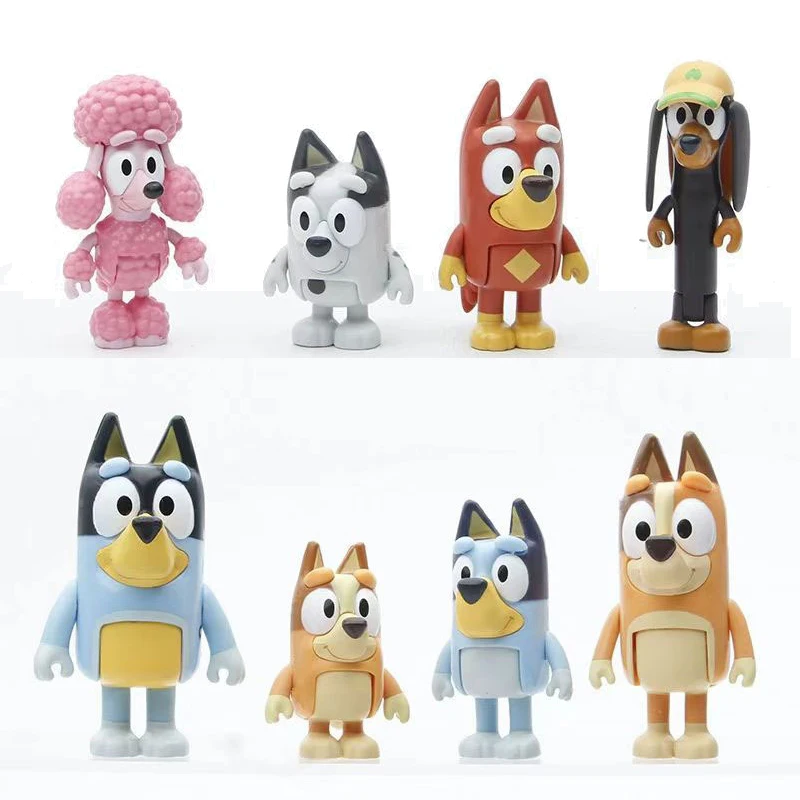 8Pcs/Set Bluey and Bingo Family Figures Character Model Cute Puppy Movable Joints Decorations Mini Pvc Character Toys Gifts