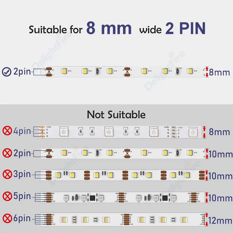 LED Strip Connector Solderless Led Connector 2PIN I Shape Corner Connector For 8mm 10mm 3528 2835 5050 SMD LED Strip Light