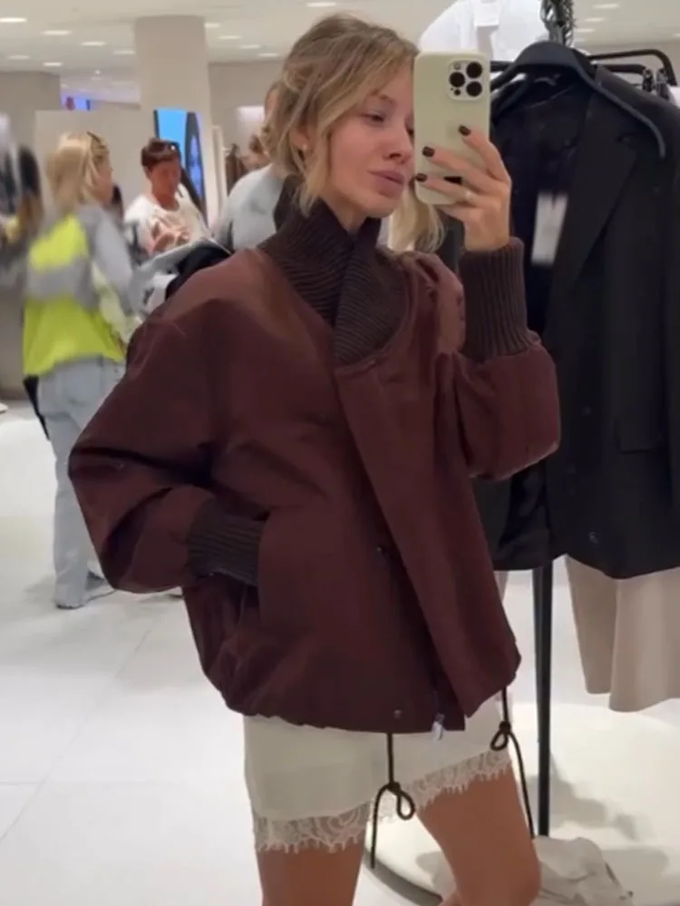 HH Cappotti stile Streetweer autunnali da donna Colletto alla coreana solido Bottoni Tasca con lacci Cerniera Giacche a maniche lunghe moda donna