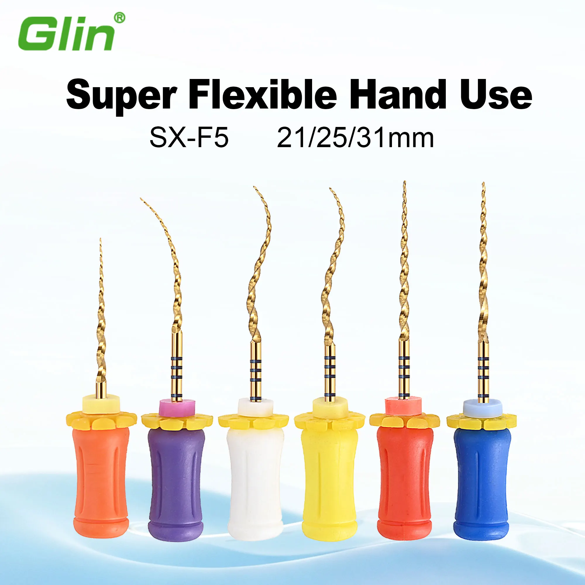 Glin Gold Pro Hand Endo Files SX-F3 Heat Activated Rotary Dental Files 19/21/25/31mm Dental Tool Niti Root Canal Files
