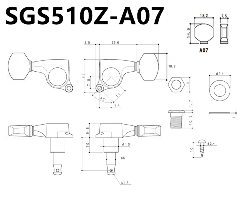 1 Set Genuine 6 In-line GOTOH SGS510Z-A07  Guitar Machine Heads Tuners  -  JP(Origin)