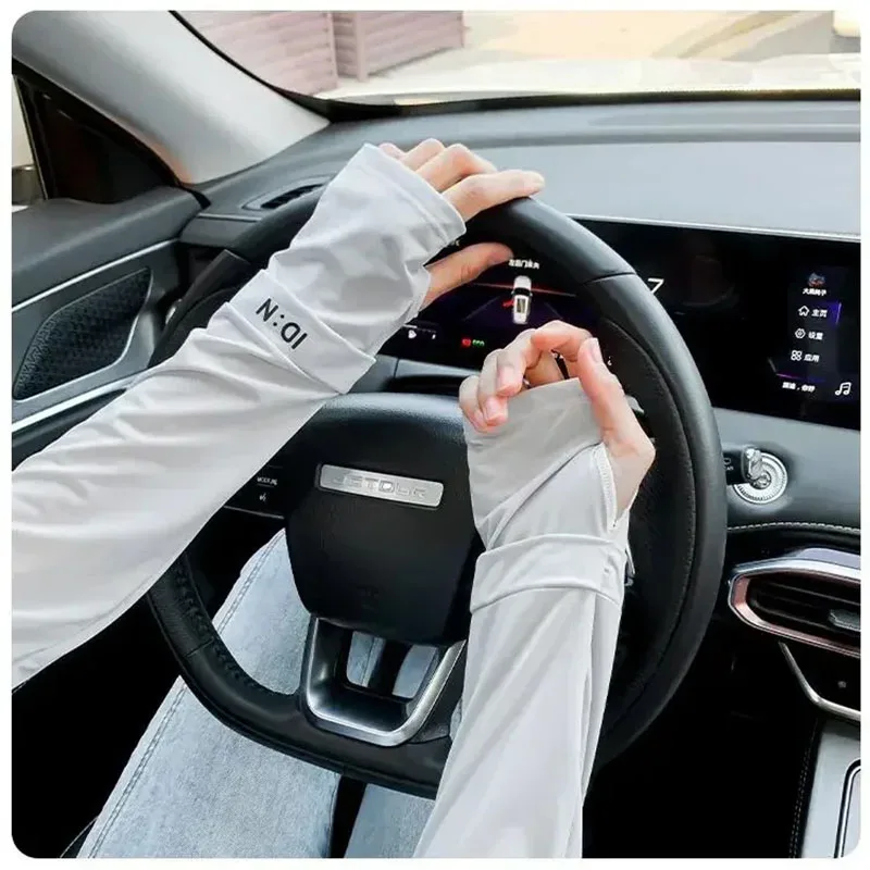 Summer Breathable Ice Silk Arm Sleeves Loose Fit Sun UV Protection Cooling Arm Cover For Men Outdoor Cycling Driving Sports