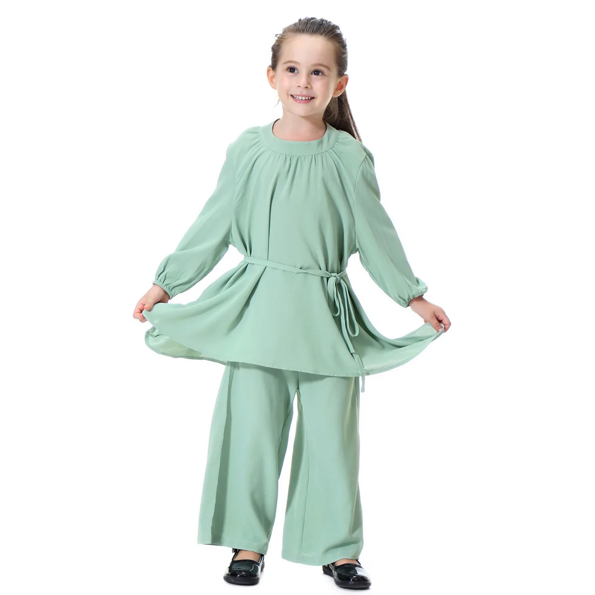 Dubai Arabic Muslim Girl Abaya Child Kid Dress Sets Pants Islamic Highly Elastic Large Baby Gowns Burka Arab Tops and Pants Set