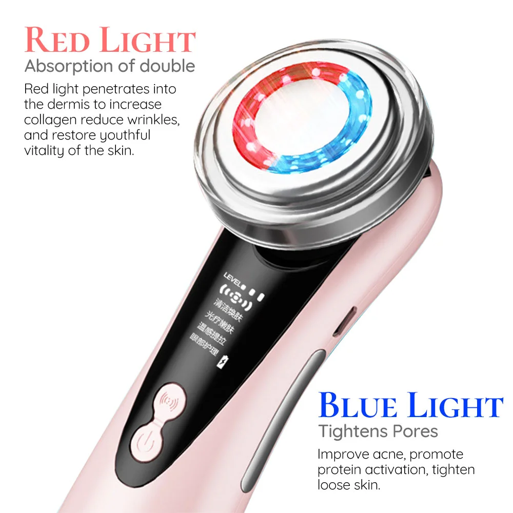 Appareil de beauté facial multifonctionnel à usage domestique, masseur facial à LED rouge et bleu