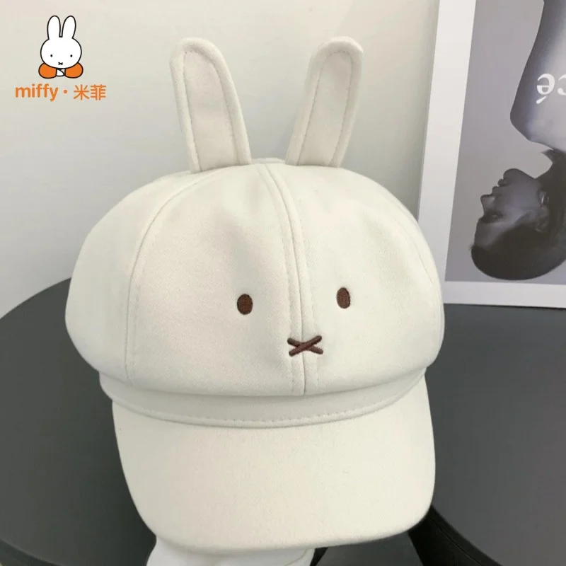 

Miffy Beret Girls' Cartoon All-match Octagonal Hat Travel Decorative Hat Fashionable Retro Bear Hat Holiday Gift for Friends