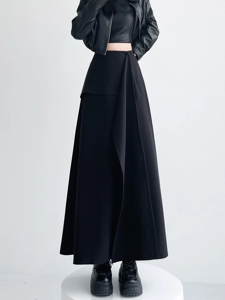 Solid color irregular woolen half skirt women's autumn and winter 2025 new leisure drop A-line large swing umbrella skirt