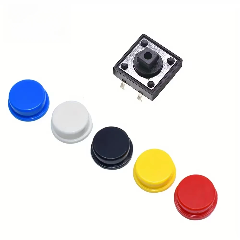 25Pcs 12*12*7.3MM Micro Switch Button Switch Momentary Tactile Push Button Switchs Circular 5 Colors Cap Kit DIY For Arduino