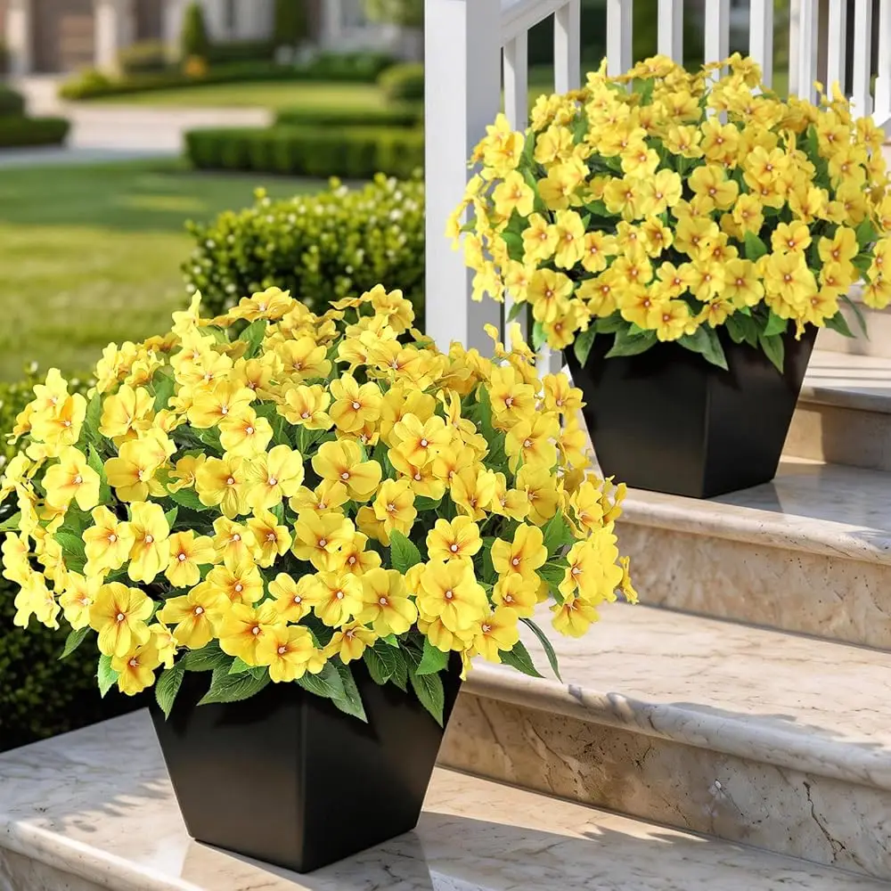 

8 пучков искусственных импатиенсов для декора на открытом воздухе весной и летом, нелиняющие шелковые искусственные цветы, УФ-стойкие искусственные растения для сада