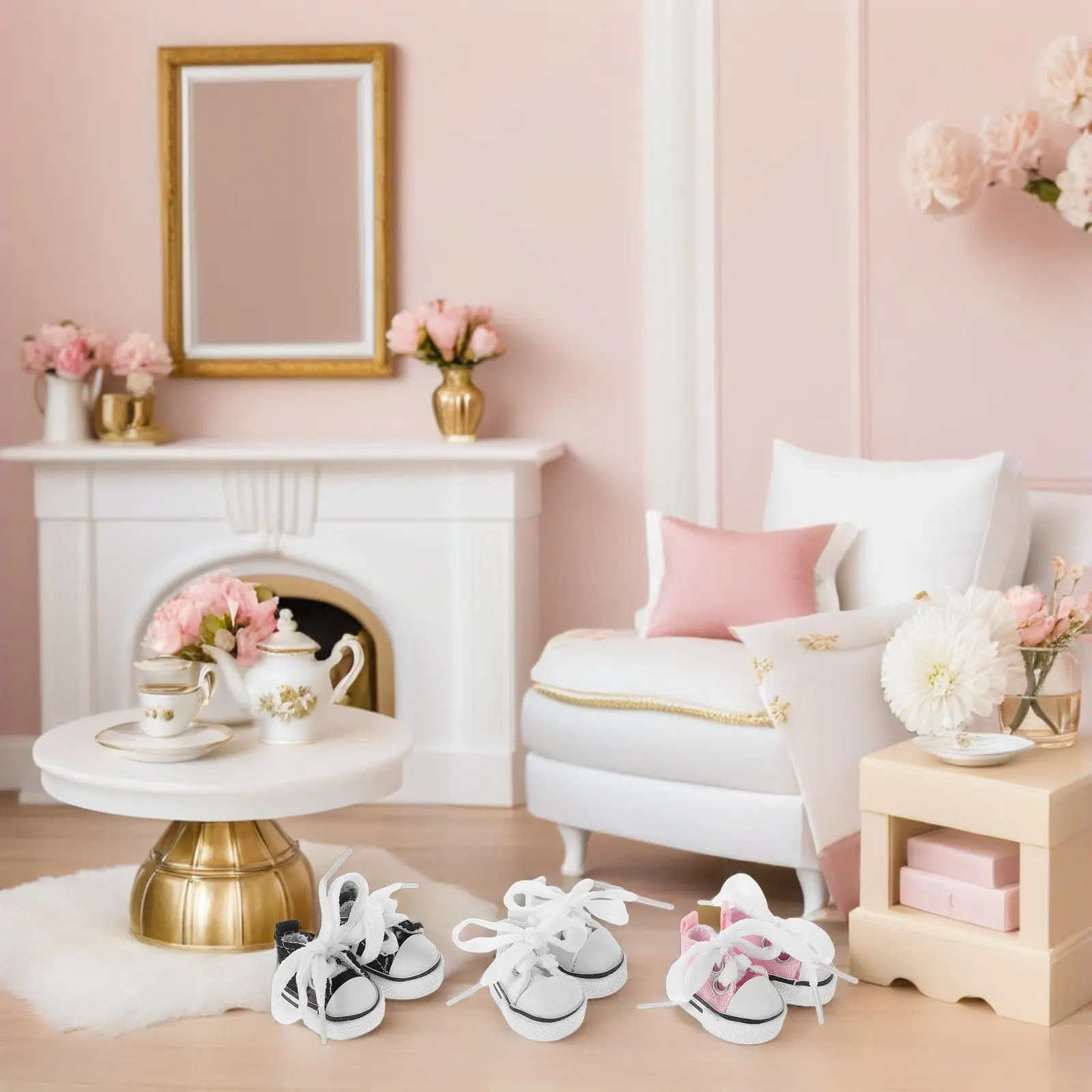 

3 пары миниатюрных кроссовок для кукол, реалистичные, из холщовой ткани, с удобной застежкой, универсальные цвета, для кукольного домика 17 см.