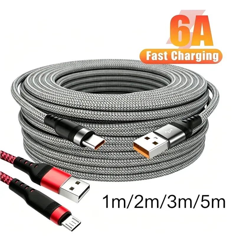 6A Super Fast Charging USB to Type C Cable 1M 2M 3M 5M for Xiaomi Samsung POCO iPhone Quick Charge Data Sync Charging Cable