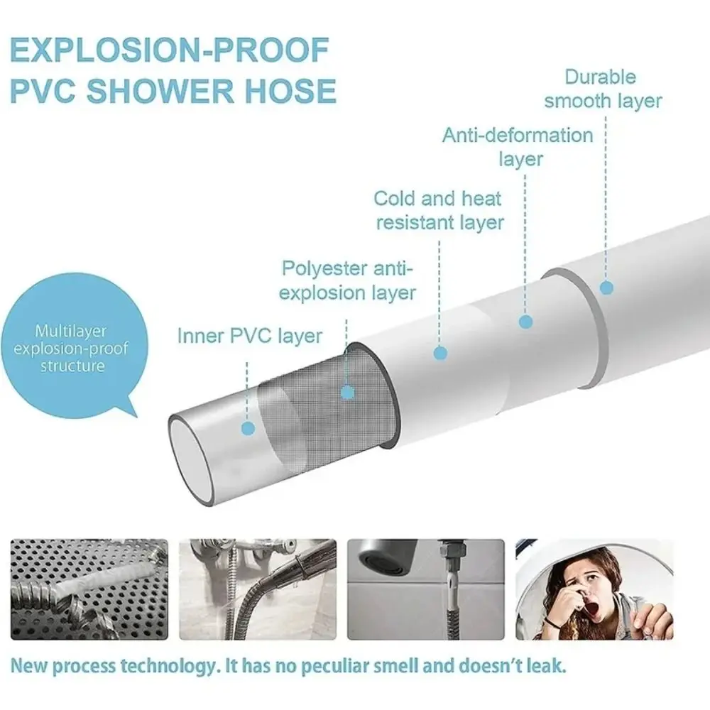 Replacement Handheld Shower Head Hose PVC Explosion-proof Spray Water Pipe Universal Anti Winding Shower Extension Tube Home