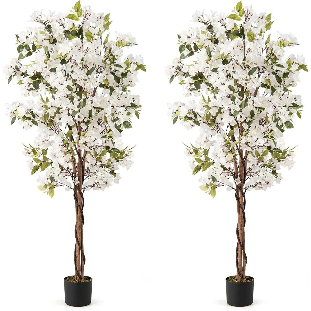 

Искусственное дерево Бувилья 6 футов, 2 штуки, с нижними ветвями в горшке, 910 нижних ветвей, 105 листьев, ствол из натурального дерева, высокое напольное растение