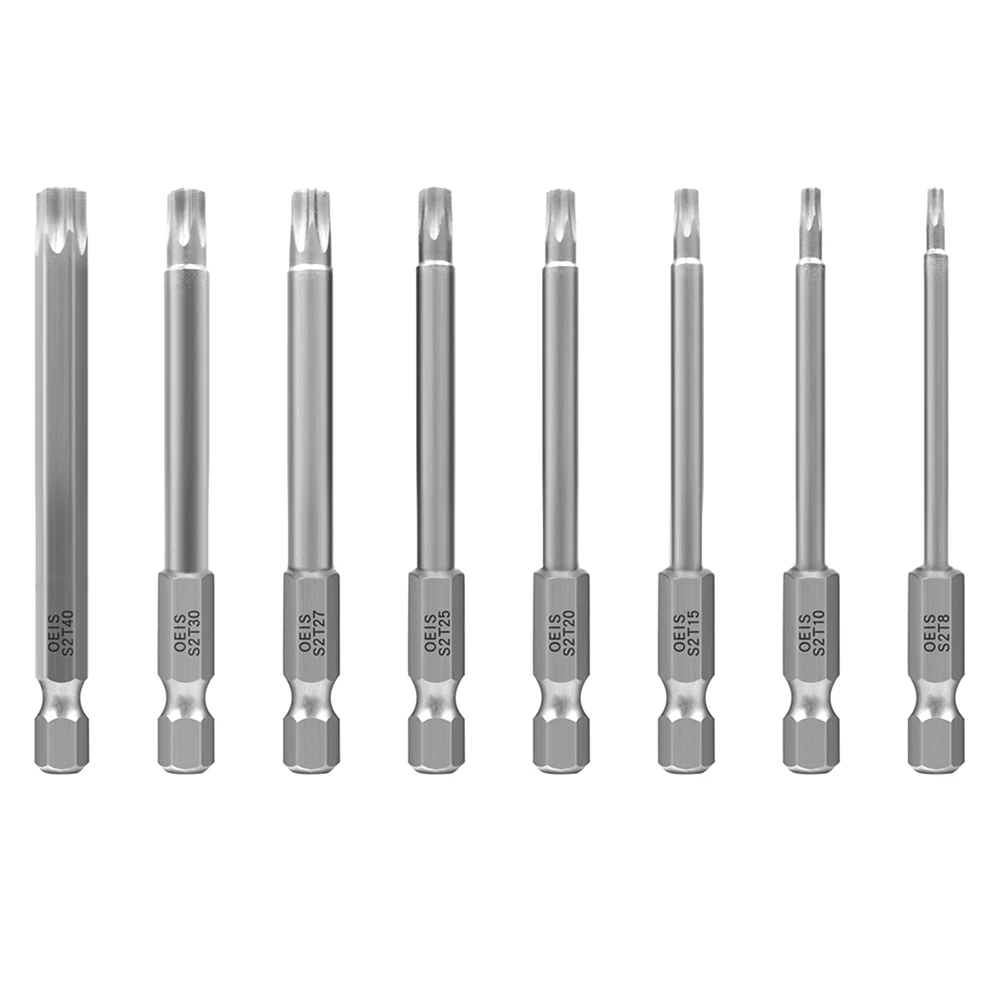 8pcs 50-200mm Torx Bits Hex Security Bit Set Tamper Proof Screwdriver Drill Bit Screw Driver Bits Torx Head 1/4" Hex Driver Bits