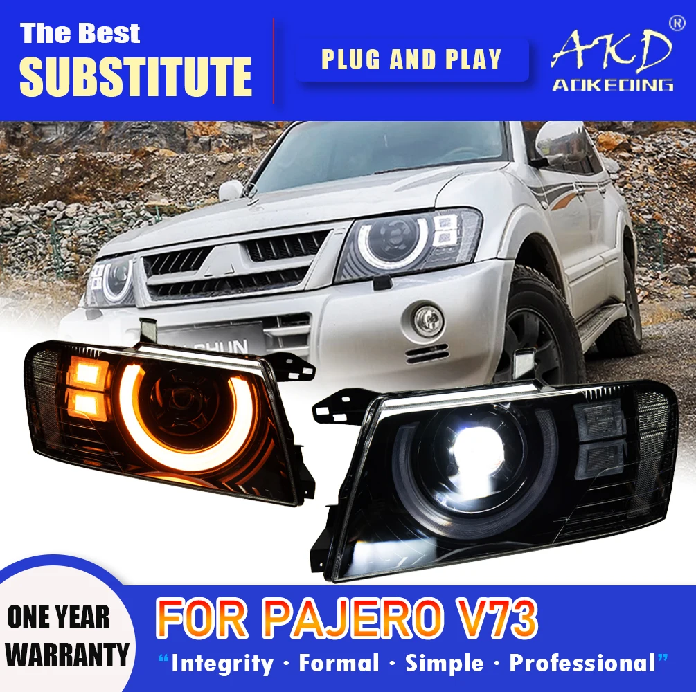 

AKD Head Lamp for Pajero V73 LED Headlight 2004-2016 Headlights V77 V75 DRL Turn Signal High Beam Angel Eye Projector Lens