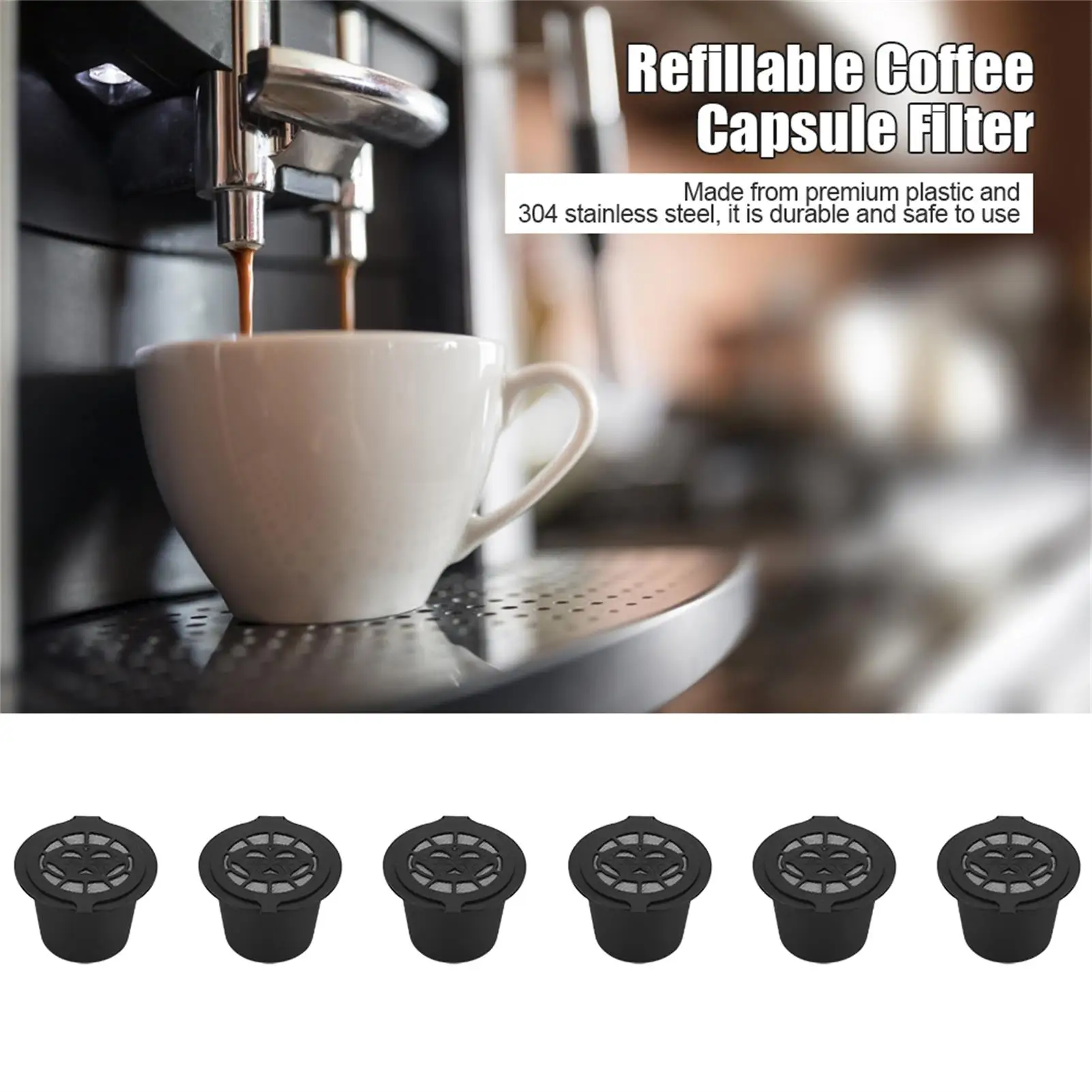 6PCS Reusable Coffee Capsule Filters Stainless Steel Mesh Basket Refillable Coffee Pods Replacement for Espresso Machine