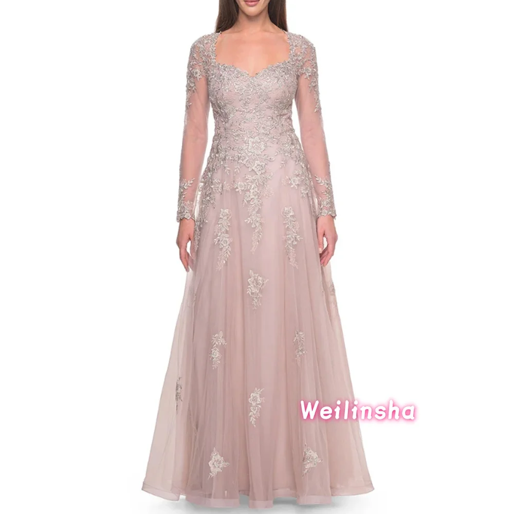 

Customized Elegant Mother of Bride Dresses Tulle Applique Lace Party Gowns Long Sleeves A Line Mother Dress Vestido De Novia