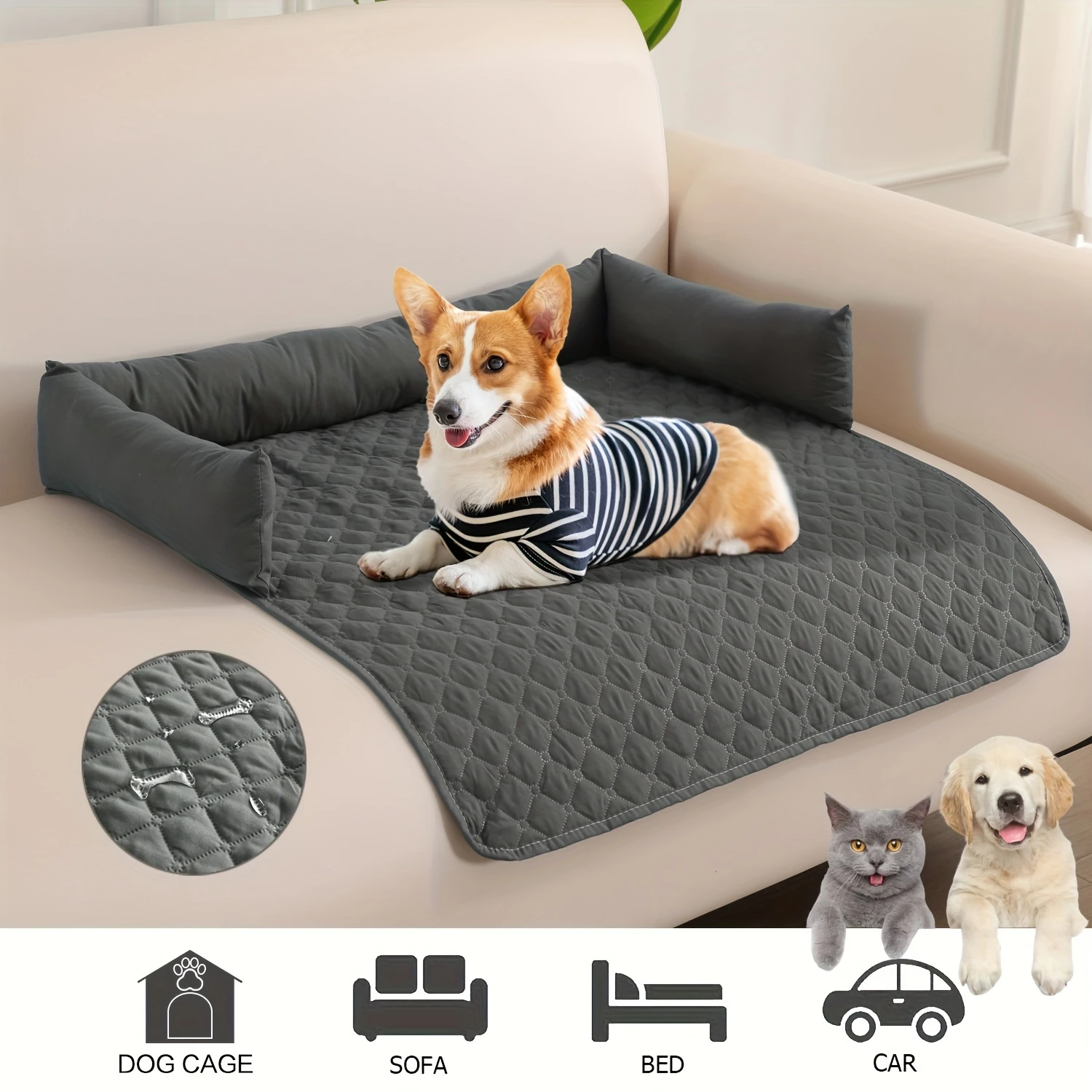 Waterproof Plaid Polyester Fiber Pet Mat for Small to Ultra-Small Breeds - Versatile Sofa, Car Seat & Bed Pad