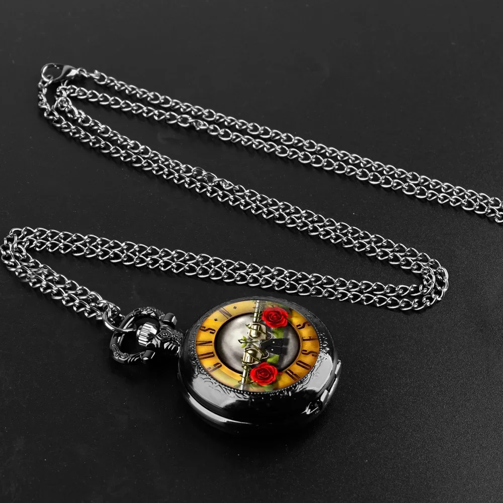 Desain Unik Mawar dengan Dua Senjata Kuarsa Jam Saku Jam Tangan Pria Perhiasan Wanita Fashion Kalung Liontin Jam Hadiah Anak-anak
