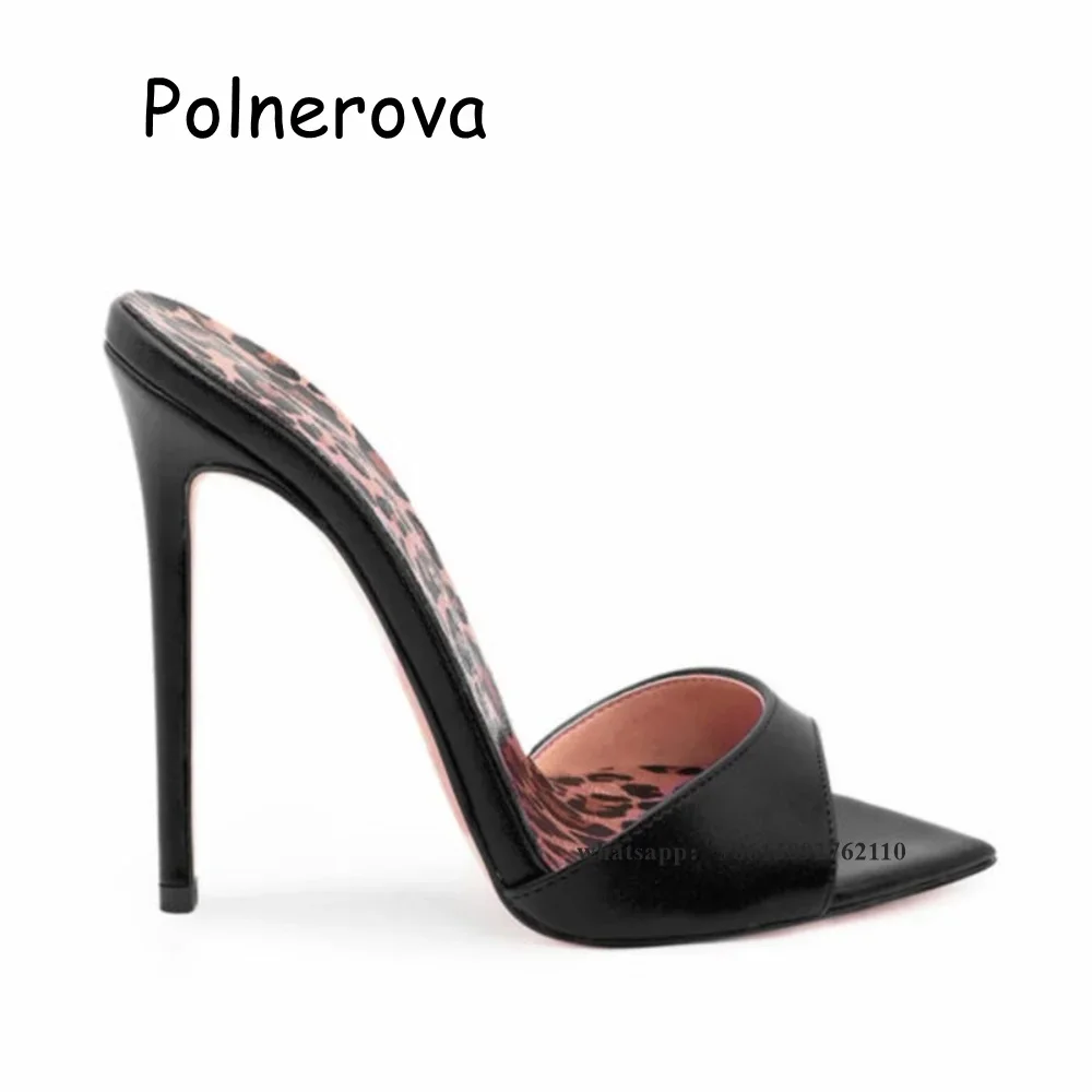 Satin Leopard Base Slippers Pointed Toe Thin High Heels Women\'s Shoes Summer Casual Sexy Slip On Party One Word Belt Slippers