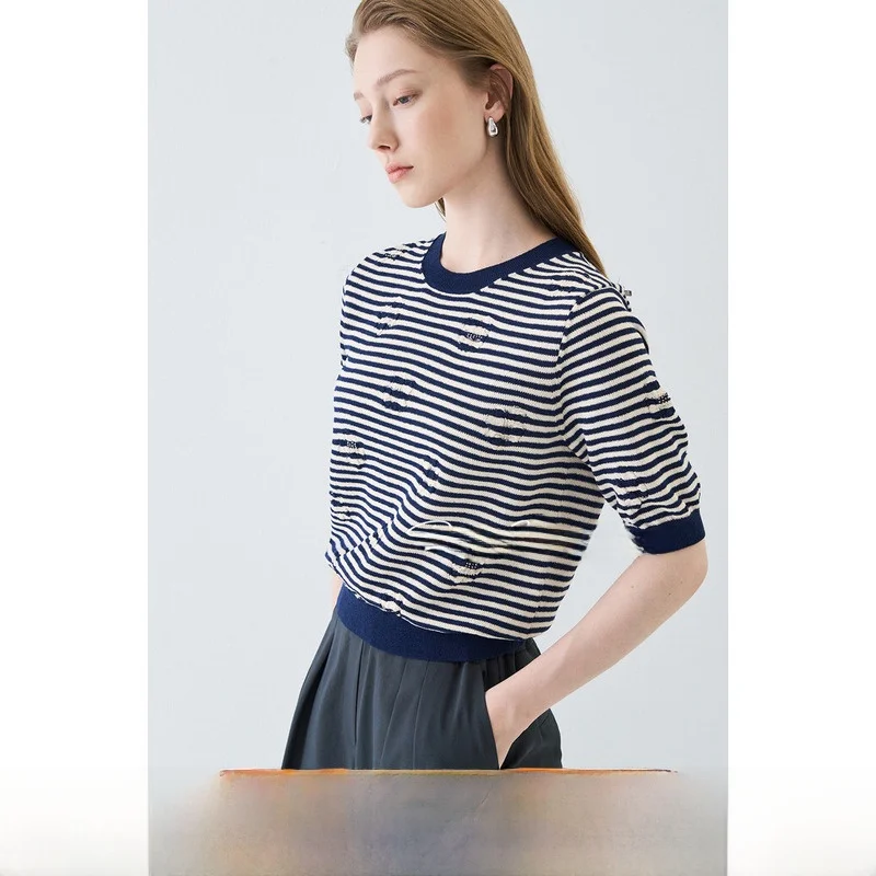 

Хлопковая футболка Quali Cotton с круглым вырезом, в полоску, универсальная, для повседневной носки, в корейском стиле, летняя коллекция 2024