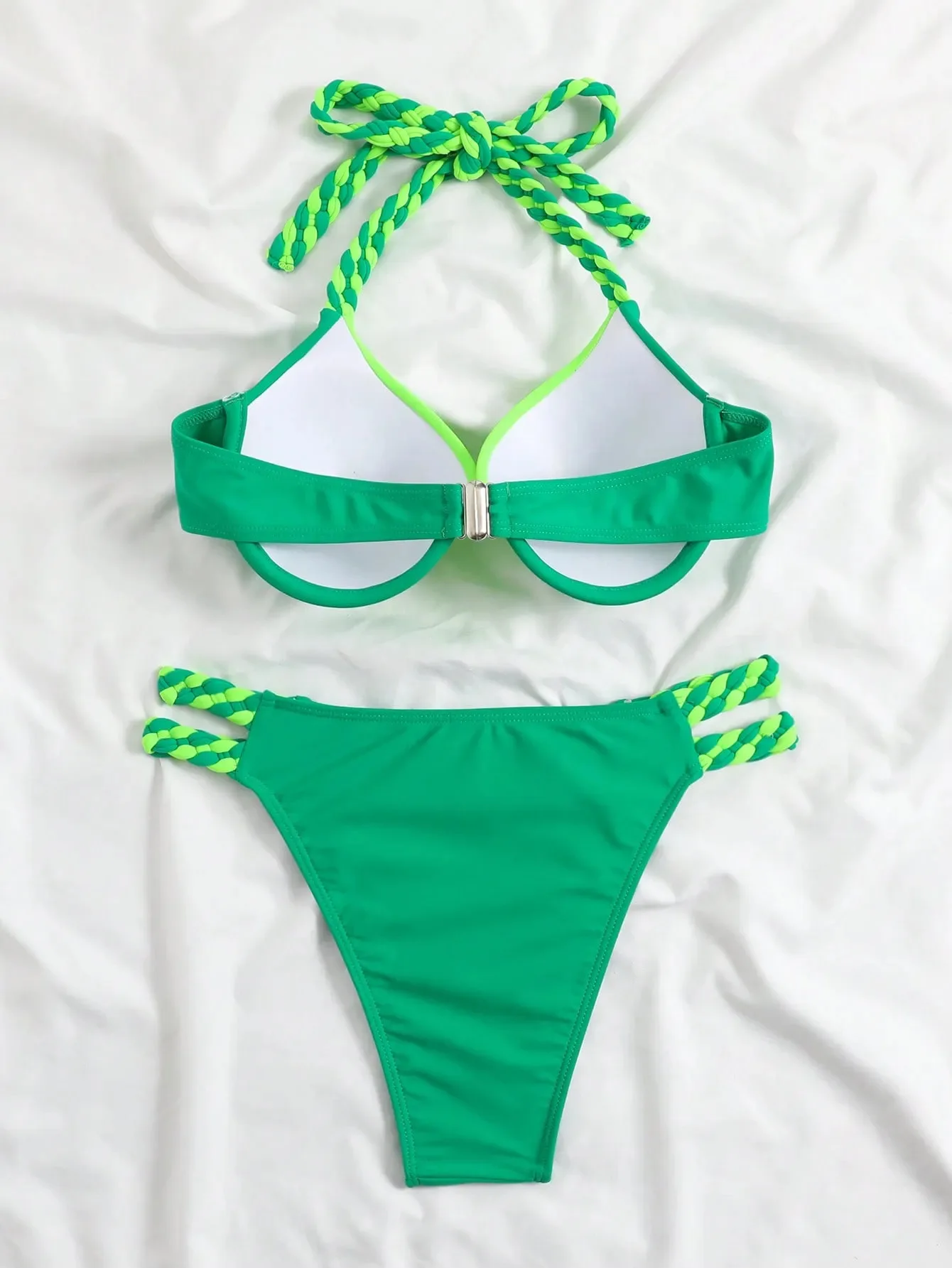 Zestaw bikini Cikini-Colorblock Halter Push Up, seksowny strój kąpielowy, plażowe stroje kąpielowe, kostium kąpielowy dla kobiet, lato